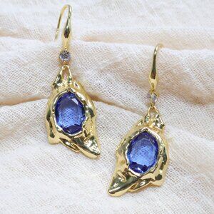 Alexis Bittar Sodalite & Quartz Brut Doublet Drop Earrings Gold